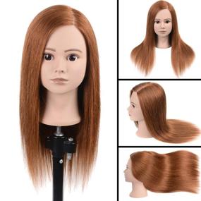 img 1 attached to 💇 Professional Cosmetology Mannequin Head for Braiding, 100% Human Hair, Auburn Brown, 16 Inches - Hairdresser's Manikin Head (Stand Not Included)