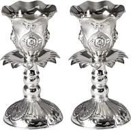 silver plated candlesticks – 2 pack set of ner mitzvah: ornate 4 inch candle holders with round base and floral design логотип