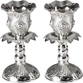 img 4 attached to Silver Plated Candlesticks – 2 Pack Set of Ner Mitzvah: Ornate 4 Inch Candle Holders with Round Base and Floral Design
