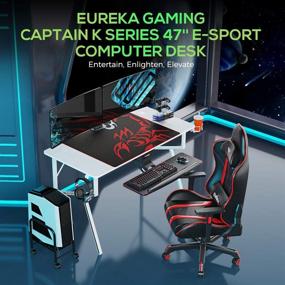 img 2 attached to 🎮 EUREKA ERGONOMIC Gaming Desk 47" White K-Shaped Home Office Gaming Computer Table with Free Mousepad, Cup Holder, Headphone Hook, and Controller Stand