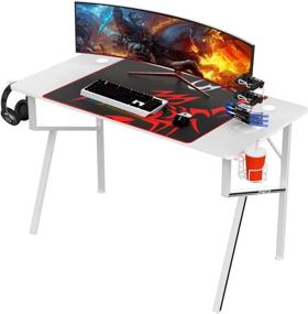 img 3 attached to 🎮 EUREKA ERGONOMIC Gaming Desk 47" White K-Shaped Home Office Gaming Computer Table with Free Mousepad, Cup Holder, Headphone Hook, and Controller Stand