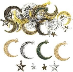 img 3 attached to JIALEEY 44PCS Celestial Charm Pendant Set - Large Hollowed Moon Star Charms for DIY Jewelry Making Accessories in Antique Silver, Bronze, and Gold Metals