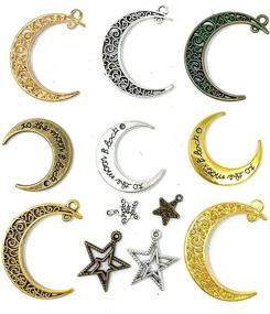 img 2 attached to JIALEEY 44PCS Celestial Charm Pendant Set - Large Hollowed Moon Star Charms for DIY Jewelry Making Accessories in Antique Silver, Bronze, and Gold Metals