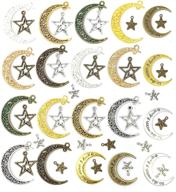 jialeey 44pcs celestial charm pendant set - large hollowed moon star charms for diy jewelry making accessories in antique silver, bronze, and gold metals logo