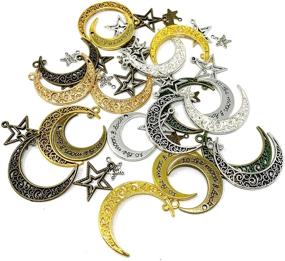 img 1 attached to JIALEEY 44PCS Celestial Charm Pendant Set - Large Hollowed Moon Star Charms for DIY Jewelry Making Accessories in Antique Silver, Bronze, and Gold Metals