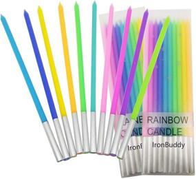 img 4 attached to 🎂 IronBuddy 30 Count Long Thin Metallic Birthday Cake Candles with Holders - Rainbow Color-2. Ideal for Party, Wedding, and Cake Decorations.