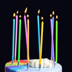 img 1 attached to 🎂 IronBuddy 30 Count Long Thin Metallic Birthday Cake Candles with Holders - Rainbow Color-2. Ideal for Party, Wedding, and Cake Decorations.