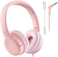 🎧 usb c adapter kids headphones: pink wired over-ear earphones with volume limit, adjustable headband - ideal for girls, women, children, toddlers, teens - perfect for school, travel, home studying logo
