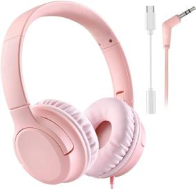 img 4 attached to 🎧 USB C Adapter Kids Headphones: Pink Wired Over-Ear Earphones with Volume Limit, Adjustable Headband - Ideal for Girls, Women, Children, Toddlers, Teens - Perfect for School, Travel, Home Studying