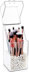 img 3 attached to 🧼 Dustproof Cosmetics Brush Storage: InnSweet Makeup Brush Holder Organizer with White Pearls