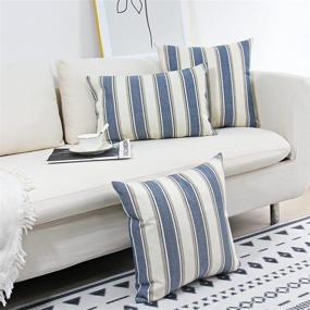 img 1 attached to JOJUSIS Blue Farmhouse Stripe Pillow Covers - Pack of 2, 20 x 20 Inch Pillowcases