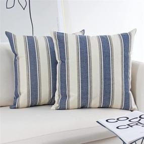 img 4 attached to JOJUSIS Blue Farmhouse Stripe Pillow Covers - Pack of 2, 20 x 20 Inch Pillowcases