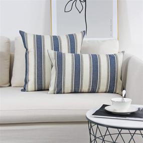 img 2 attached to JOJUSIS Blue Farmhouse Stripe Pillow Covers - Pack of 2, 20 x 20 Inch Pillowcases