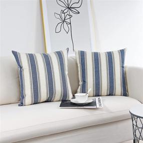 img 3 attached to JOJUSIS Blue Farmhouse Stripe Pillow Covers - Pack of 2, 20 x 20 Inch Pillowcases