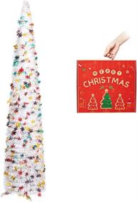 img 4 attached to N&T NIETING 5ft Collapsible Pop Up Tinsel Artificial Christmas Tree with Colorful Snowflakes Sequins - Perfect for Holiday Decorations, Home Display, and Office Decor