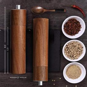 img 3 attached to 🌶️ Delihom Salt and Pepper Grinder Set Wood - Premium Acacia Wood, Adjustable Ceramic Rotor, Refillable Pepper Grinders with Spoon - Perfect Gift