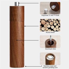 img 1 attached to 🌶️ Delihom Salt and Pepper Grinder Set Wood - Premium Acacia Wood, Adjustable Ceramic Rotor, Refillable Pepper Grinders with Spoon - Perfect Gift