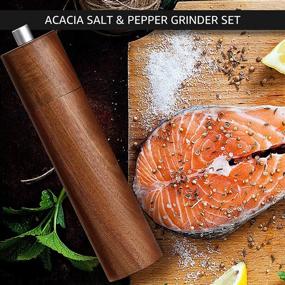 img 2 attached to 🌶️ Delihom Salt and Pepper Grinder Set Wood - Premium Acacia Wood, Adjustable Ceramic Rotor, Refillable Pepper Grinders with Spoon - Perfect Gift