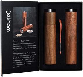 img 4 attached to 🌶️ Delihom Salt and Pepper Grinder Set Wood - Premium Acacia Wood, Adjustable Ceramic Rotor, Refillable Pepper Grinders with Spoon - Perfect Gift