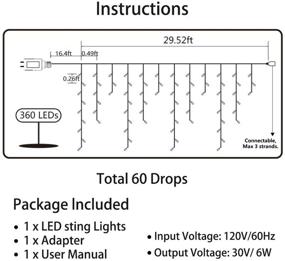 img 2 attached to 🎄 Toodour LED Icicle Lights: 360 LEDs, 29.5ft, 8 Modes - Perfect Christmas Window Curtain Fairy Lights with 60 Drops - Pure White Twinkle Lights for Party, Holiday and Wedding Décor