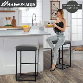 img 3 attached to 🪑 Maison Arts Backless Bar Stool 30 Inches - Modern Upholstered Barstool for Kitchen Counter, Industrial Style Saddle Chair with 330 LBS Capacity, Ideal for Island Stool or Countertop Seating, 1 Stool (Grey)