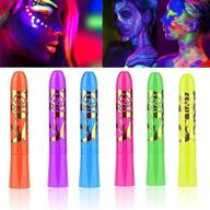 🎨 non-toxic glow in the dark uv face & body paint set - bright neon crayons for fluorescent mardi gras, halloween makeup, and black light parties - suitable for kids & adults logo