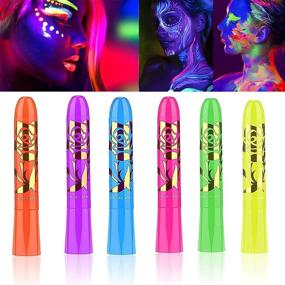 img 2 attached to 🎨 Non-Toxic Glow in The Dark UV Face & Body Paint Set - Bright Neon Crayons for Fluorescent Mardi Gras, Halloween Makeup, and Black Light Parties - Suitable for Kids & Adults