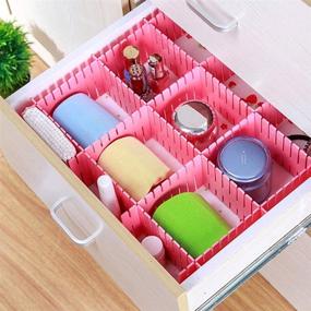 img 1 attached to ShineMe Drawer Dividers 8Pcs Adjustable Plastic Divider Household Storage Thickening Sub-Grid Finishing Shelves For Home Tidy Closet Stationary Makeup Socks Underwear Scarves Organizer (Pink)