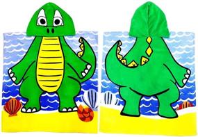 img 1 attached to 🦖 YIFONTIN Kids Hooded Towel: Dinosaur Poncho Velour Terry Towels for Beach, Bath, or Swim Cover Up – Green, 24x48 inches