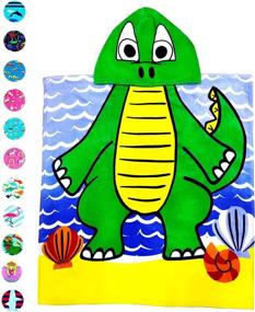 img 4 attached to 🦖 YIFONTIN Kids Hooded Towel: Dinosaur Poncho Velour Terry Towels for Beach, Bath, or Swim Cover Up – Green, 24x48 inches