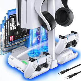 img 4 attached to 🎮 OIVO PS5 Cooling Station: Vertical Stand with Controller Charger, Headset Holder, Cooler Fan, and Scalable Game Slots