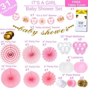 img 3 attached to 👶 Girl Baby Shower Decorations - It's A Girl Banner, Gender Reveal Party Supplies, Pink Gold & White Décor, Tissue Paper Fans, Flower Pom Poms, Balloons, Tablecloth