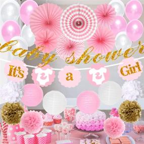 img 4 attached to 👶 Girl Baby Shower Decorations - It's A Girl Banner, Gender Reveal Party Supplies, Pink Gold & White Décor, Tissue Paper Fans, Flower Pom Poms, Balloons, Tablecloth