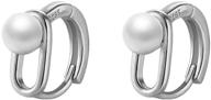 💎 sterling silver safety pin small hoop earrings with pearl accent – minimalist huggie imitation pearl hoops for women and girls, cartilage cuff clip fashion jewelry – elegant gift option logo