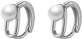 img 4 attached to 💎 Sterling Silver Safety Pin Small Hoop Earrings with Pearl Accent – Minimalist Huggie Imitation Pearl Hoops for Women and Girls, Cartilage Cuff Clip Fashion Jewelry – Elegant Gift Option