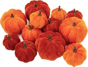 img 4 attached to 🎃 Set of 12 Velvet Pumpkins - Assorted Sizes for Fall Harvest, Halloween & Holiday Table Decor - Farmhouse Home Decorations