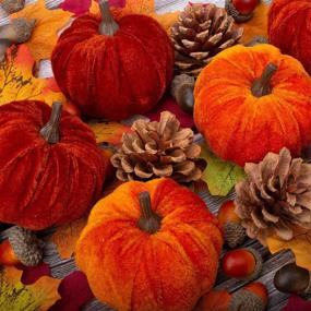 img 2 attached to 🎃 Set of 12 Velvet Pumpkins - Assorted Sizes for Fall Harvest, Halloween & Holiday Table Decor - Farmhouse Home Decorations