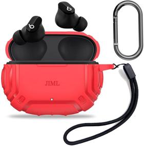 img 4 attached to Чехол JIML Compatible Beats Studio Buds TPU Military Shell с защитным чехлом, кожаным кейсом и петлей для новых наушников Beats Studio Buds 2021 (красный)