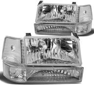 chrome housing headlights replacement - dna motoring hl-oh-f15092-6p-ch-cl1 for 1992-1996 bronco f150 f250 f350 logo