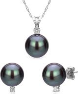 📿 black freshwater cultured pearl pendant necklace & 14k gold stud earrings set - la regis jewelry (pearl sizes: choice available) logo