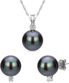 img 4 attached to 📿 Black Freshwater Cultured Pearl Pendant Necklace & 14K Gold Stud Earrings Set - La Regis Jewelry (Pearl Sizes: Choice Available)