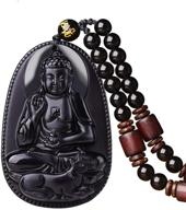 authentic 100% pure obsidian zodiac bodhisattva pendant necklace - natural amulet talisman logo