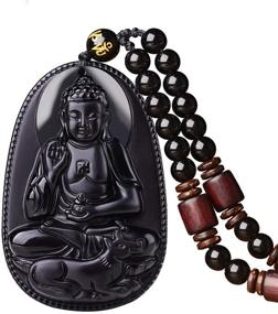 img 4 attached to Authentic 100% Pure Obsidian Zodiac Bodhisattva Pendant Necklace - Natural Amulet Talisman