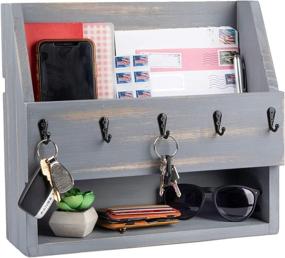 img 4 attached to 📬 Ilyapa Rustic Gray Wooden Key and Mail Holder for Wall - Decorative Mail Organizer Wall Mount with Shelf and 5 Metal Hooks