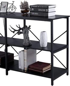 img 2 attached to Black Industrial Entryway Table with Storage Shelves - Maker2 55 inch Console Table Behind Sofa, 3 Tier Long Bookshelves for Enhanced Organization
