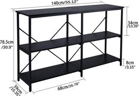 img 3 attached to Black Industrial Entryway Table with Storage Shelves - Maker2 55 inch Console Table Behind Sofa, 3 Tier Long Bookshelves for Enhanced Organization