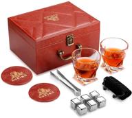 premium whiskey gift set for men - leather box, 6 stones, 10 oz glass - perfect for birthday, anniversary, retirement or christmas logo