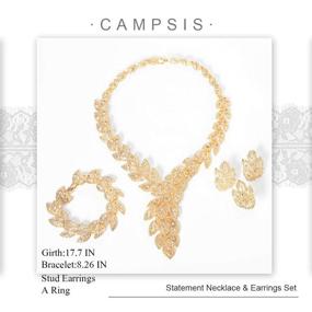 img 3 attached to 💍 Набор украшений для свадьбы - колье Campsis Gold Bride Bridal с кристаллами, шарф-биб-стиль браслет, серьги и кольцо для женщин.