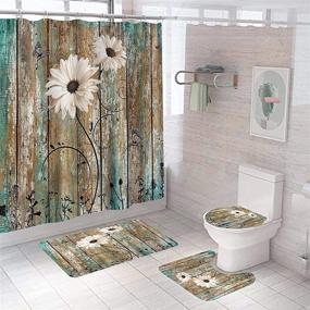 img 3 attached to 🌸 Set of 4 Rustic Flower Shower Curtain with Non-Slip Rug, Toilet Lid Cover, U Shape Mat - Farmhouse Waterproof Fabric Shower Curtains with 12 Hooks and Rug Mat Set for Bathroom, 71''L