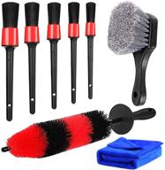 🚗 efficient hmpll 8pcs car wheel brush set for scratch-free tire and rim cleaning – complete car detailing kit with long soft wheel brush, tire brush, 5 detail brushes, car towel logo